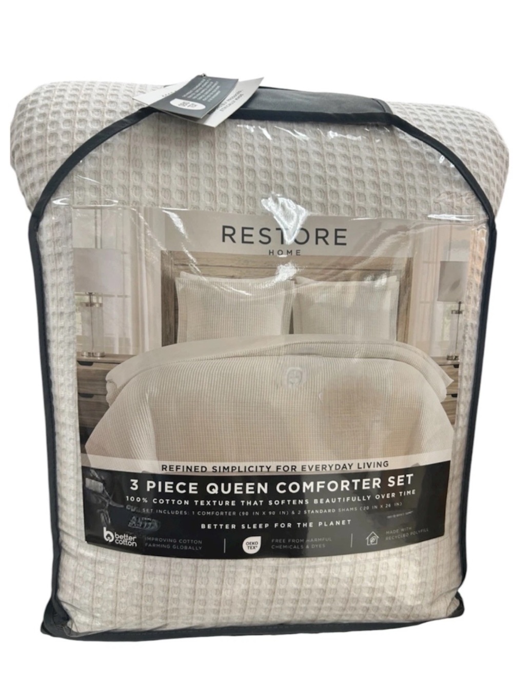 Restore Home 3 Piece Curated Queen Off White and Tan Comforter Set